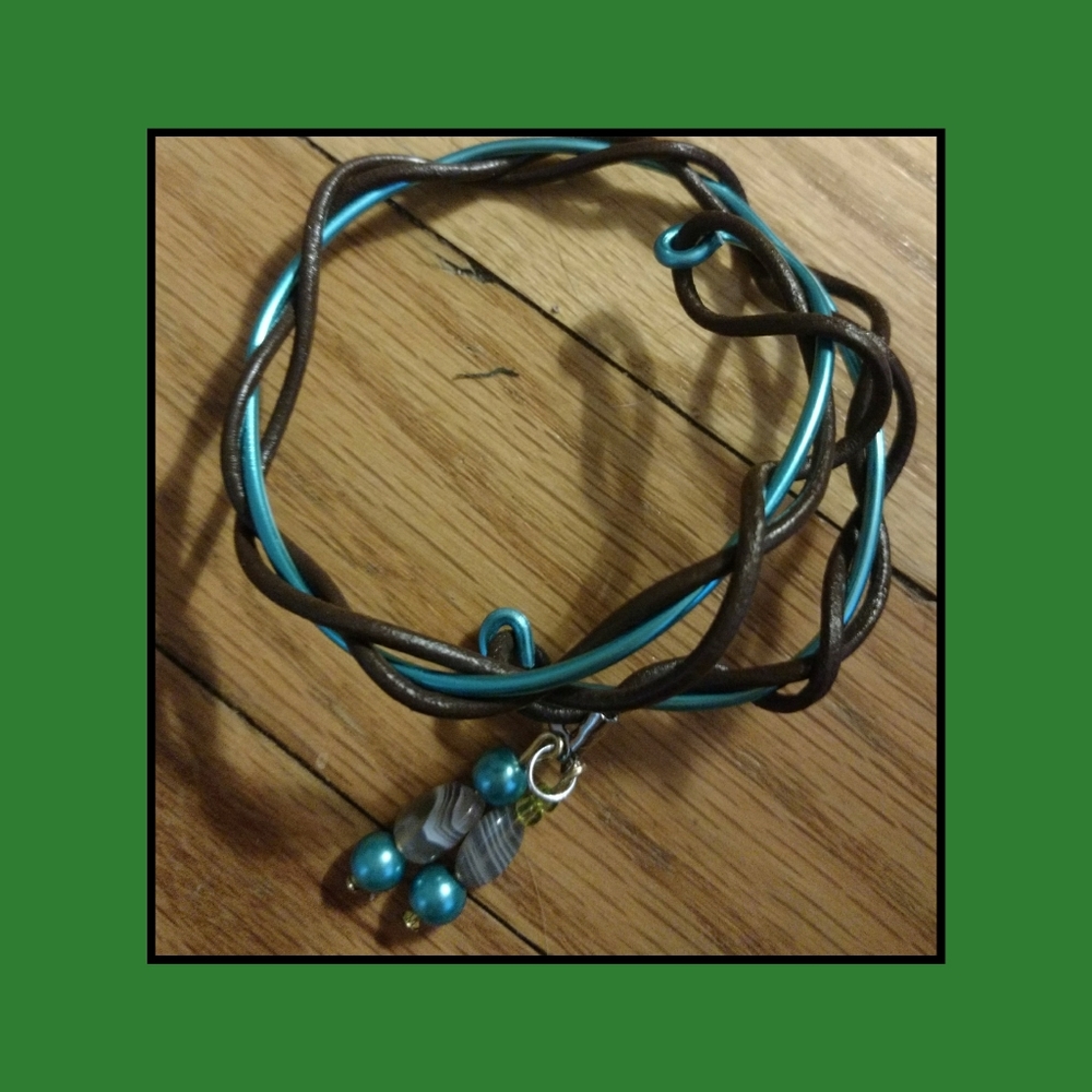 Cute Bracelet - Leather Wrapped #2💙 Blue Botswana